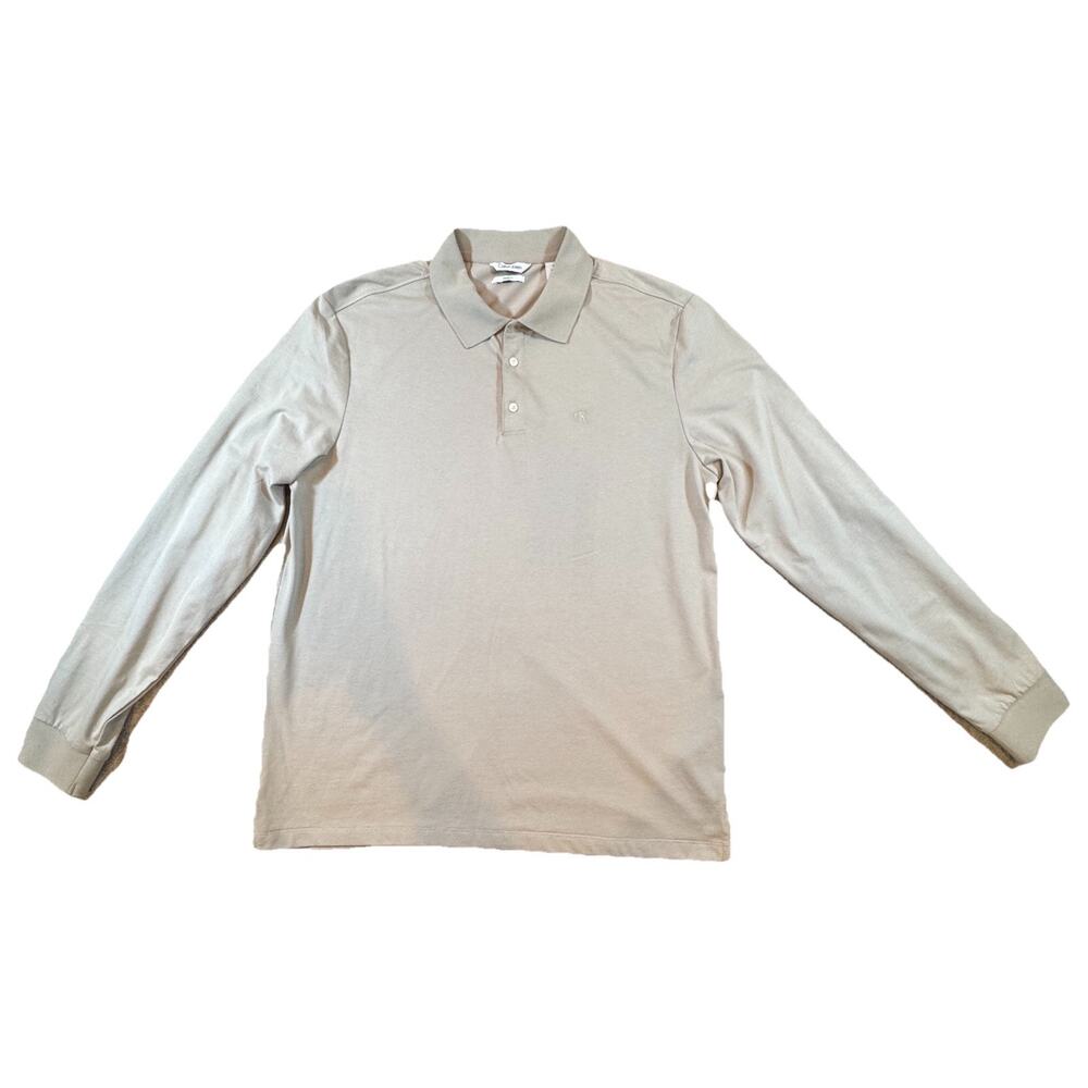 Calvin Klein Mens Tan Long Sleeve Polo Shirt Size M
